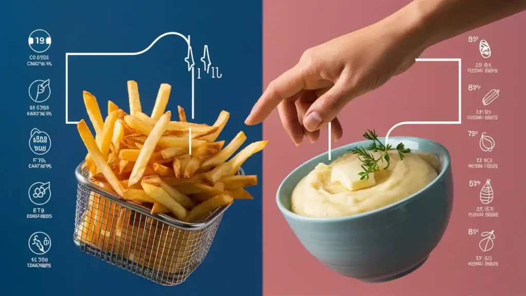 Are French Fries or Mashed Potatoes Healthier August 31, 2024 by sali When it comes to choosing between French fries and mashed potatoes, I’ve got the lowdown. While both can be nutritious or detrimental to your diet, it all boils down to preparation and added ingredients. French fries are often deep-fried, adding extra calories and fat, whereas mashed potatoes can be a healthier option if boiled or baked without excessive butter or cream. A medium-sized potato contains around 110 calories and is rich in fiber, potassium, and vitamin C. To make an informed choice, crucial to know is the cooking methods and added ingredients, and that’s just the start of the story.